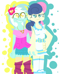 Size: 1900x2400 | Tagged: safe, artist:rrosey89, bon bon, lyra heartstrings, sweetie drops, equestria girls, bon bon is not amused