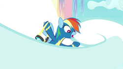 Size: 1920x1080 | Tagged: safe, derpibooru import, screencap, rainbow dash, pegasus, pony, growing up is hard to do, clothes, solo, uniform, wonderbolts uniform