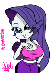 Size: 700x900 | Tagged: safe, artist:comet0ne, rarity, equestria girls, breasts, cleavage, clothes, curvy, female, hourglass figure, leggings, midriff, raritits, simple background, solo, tanktop, white background, workout outfit