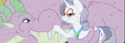 Size: 396x137 | Tagged: safe, artist:brainsister, rarity, spike, dragon, pony, unicorn, comic:time, adult, adult spike, elderly, female, male, older, older rarity, older spike, shipping, sparity, straight