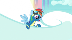 Size: 1920x1080 | Tagged: safe, derpibooru import, screencap, rainbow dash, pegasus, pony, growing up is hard to do, clothes, solo, uniform, wonderbolts uniform