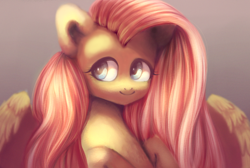 Size: 1784x1200 | Tagged: safe, artist:mite-lime, fluttershy, pegasus, pony, bust, looking away, looking sideways, portrait, smiling, solo, spread wings, wings