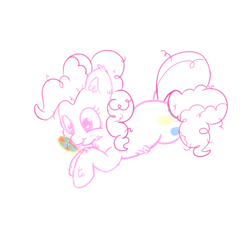 Size: 4500x4100 | Tagged: safe, pinkie pie, earth pony, pony, absurd resolution, blushing, candy, cute, ear fluff, fluffy, food, licking, lollipop, lying down, solo, tongue out