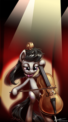 Size: 1125x2000 | Tagged: safe, artist:esuka, octavia melody, earth pony, pony, cello, crying, musical instrument, solo, spotlight