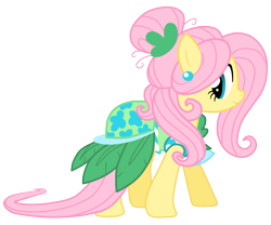 Size: 1323x1100 | Tagged: safe, artist:jennieoo, fluttershy, pegasus, pony, green isn't your color, alternate hairstyle, clothes, dress, female, hair bun, mare, simple background, solo, transparent background, vector, vector trace