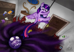 Size: 1200x844 | Tagged: safe, artist:obcor, derpibooru import, twilight sparkle, twilight sparkle (alicorn), alicorn, pony, female, mare, the floor is lava, the floor is satan, this will end in tears and/or death, vortex