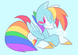 Size: 3824x2686 | Tagged: safe, artist:brdinparadise, derpibooru import, rainbow dash, pegasus, pony, blue background, colored hooves, digital art, female, looking back, mare, simple background, solo