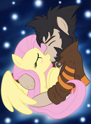 Size: 2389x3269 | Tagged: safe, artist:edcom02, artist:jmkplover, fluttershy, earth pony, pegasus, pony, anti-hero, blushing, clothes, crossover, crossover shipping, hero, heroine, jacket, kiss on the lips, kissing, marvel, shipping, wolverine, x-men