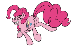 Size: 1280x797 | Tagged: safe, artist:cowsrtasty, pinkie pie, pony, bouncing, dock, eyes closed, featureless crotch, happy, simple background, solo, transparent background