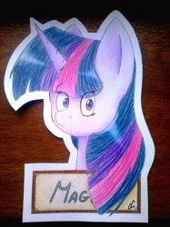 Size: 800x1067 | Tagged: safe, artist:lrusu, derpibooru import, twilight sparkle, pony, unicorn, female, mare, multicolored mane, purple coat, solo, traditional art