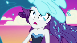 Size: 1920x1080 | Tagged: safe, screencap, rarity, better together, do it for the ponygram!, equestria girls, the other side, bare shoulders, blooper, bodysuit, female, moments before disaster, sleeveless, solo, strapless, the other side bloopers, water