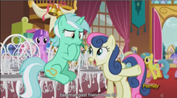 Size: 1282x706 | Tagged: safe, screencap, amethyst star, bon bon, lemon hearts, lyra heartstrings, ponet, sea swirl, seafoam, sparkler, sweetie drops, slice of life (episode), meme, sitting, youtube caption