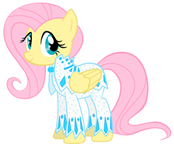 Size: 1400x1194 | Tagged: safe, artist:jennieoo, fluttershy, pegasus, pony, green isn't your color, clothes, cute, dress, female, jumpsuit, mare, nudie suit, shyabetes, simple background, solo, transparent background, vector, vector trace