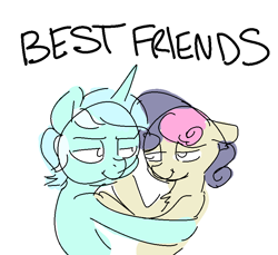 Size: 863x790 | Tagged: safe, artist:nobody, bon bon, lyra heartstrings, sweetie drops, slice of life (episode), bedroom eyes, best friends, friends with benefits, hug, looking at each other