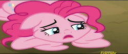 Size: 584x251 | Tagged: safe, screencap, pinkie pie, pony, rock solid friendship, deflation, discovery family logo, sad, solo, wrong aspect ratio