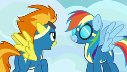 Size: 1280x720 | Tagged: safe, derpibooru import, screencap, rainbow dash, spitfire, pegasus, pony, secrets and pies, butt, clothes, female, goggles, mare, plot, uniform, wonderbolts uniform