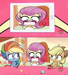 Size: 1272x1408 | Tagged: safe, derpibooru import, edit, edited screencap, screencap, applejack, fluttershy, rainbow dash, earth pony, pegasus, pony, friendship gems, my little pony: pony life, spoiler:pony life s01e17, exploitable meme, meme, obligatory pony, tablet, treehouse logo, tv meme