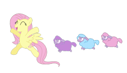 Size: 1004x580 | Tagged: safe, artist:missy12113, fluttershy, pegasus, pony, sheep, the crystal empire, female, mare, simple background, singing, solo, the ballad of the crystal empire, tiny ewes, transparent background, vector, vector trace