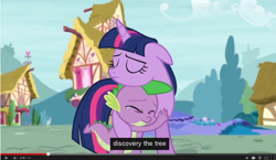 Size: 1282x744 | Tagged: safe, derpibooru import, edit, edited screencap, screencap, spike, twilight sparkle, twilight sparkle (alicorn), alicorn, dragon, pony, unicorn, castle sweet castle, season 5, caption, crying, female, hug, mare, meme, youtube caption