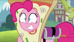 Size: 1920x1080 | Tagged: safe, screencap, pinkie pie, pony, rock solid friendship, discovery family logo, faic, pizza head, solo