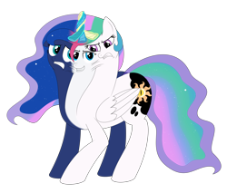 Size: 2342x2000 | Tagged: safe, artist:mlpconjoinment, princess celestia, princess luna, oc, oc:vocal love, alicorn, pony, abomination, bad touch, body horror, conjoined, conjoined by horn, looking at each other, magic, molestation, multiple heads, personal space invasion, this will end in jail time, three heads, wat, what has magic done, what has science done, xk-class end-of-the-world scenario