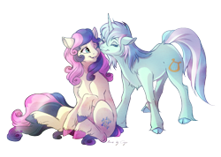 Size: 1233x876 | Tagged: safe, artist:cigarscigarettes, artist:elskafox, bon bon, lyra heartstrings, sweetie drops, earth pony, pony, unicorn, cloven hooves, eyes closed, female, fluffy, hooves, kissing, lesbian, lyrabon, mare, one eye closed, shipping, simple background, smiling, transparent background, unshorn fetlocks