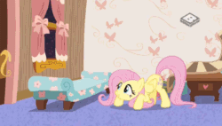 Size: 704x400 | Tagged: safe, screencap, fluttershy, pegasus, pony, discordant harmony, animated, cute, fainting couch, gif, shyabetes