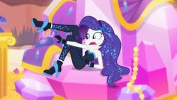 Size: 1920x1080 | Tagged: safe, screencap, rarity, better together, do it for the ponygram!, equestria girls, the other side, bare shoulders, blooper, bodysuit, clothes, faic, female, gloves, high heels, open mouth, phone, rotary phone, shoes, sleeveless, solo, strapless, telephone cord, the other side bloopers, unitard