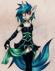 Size: 770x1000 | Tagged: safe, artist:kairaanix, dj pon-3, vinyl scratch, anthro, solo