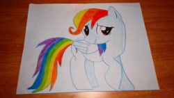 Size: 3264x1836 | Tagged: safe, artist:raindasher14, derpibooru import, rainbow dash, pegasus, pony, newbie dash, photo, solo, traditional art