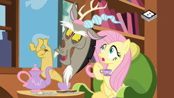 Size: 1024x576 | Tagged: safe, screencap, discord, fluttershy, pegasus, pony, discordant harmony, boomerang (tv channel)