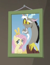 Size: 262x341 | Tagged: safe, screencap, discord, fluttershy, pegasus, pony, discordant harmony, bunny ears, bunny ears (gesture), cropped, cute, discute, picture frame, shyabetes