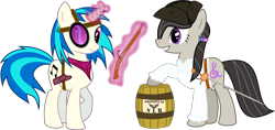 Size: 6347x3000 | Tagged: safe, artist:ruinedomega, dj pon-3, octavia melody, vinyl scratch, earth pony, pony, unicorn, barrel, cutie mark, female, glowing horn, gun, hat, hooves, horn, levitation, magic, mare, monocle, pirate, pistol, ponyscape, simple background, smiling, smuggler, sunglasses, teeth, telekinesis, transparent background, tricorne, vector, weapon