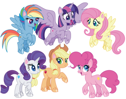 Size: 1024x804 | Tagged: safe, artist:emeraldblast63, derpibooru import, applejack, fluttershy, pinkie pie, rainbow dash, rarity, twilight sparkle, twilight sparkle (alicorn), alicorn, earth pony, pegasus, pony, unicorn, my little pony: pony life, g4.5 to g4, mane six, redesign, simple background, transparent background