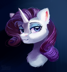 Size: 3784x4080 | Tagged: safe, artist:teaflower300, rarity, pony, unicorn, blue background, bust, portrait, signature, simple background, solo