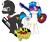 Size: 1099x934 | Tagged: safe, artist:bronybyexception, dj pon-3, octavia melody, octavius, record scrape, vinyl scratch, earth pony, pony, guitar, ninja, ninja sex party, otto octavius, rule 63, simple background, transparent background, vector