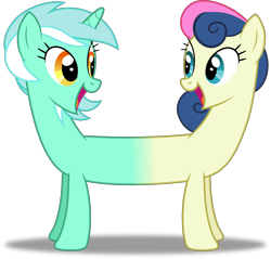 Size: 5227x5000 | Tagged: safe, artist:dashiesparkle, bon bon, lyra heartstrings, sweetie drops, do princesses dream of magic sheep, absurd resolution, background pony, catdog, conjoined, female, fusion, lesbian, lyrabon (fusion), simple background, transparent background, vector, we have become one