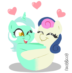 Size: 1000x1006 | Tagged: safe, artist:frog&cog, bon bon, lyra heartstrings, sweetie drops, do princesses dream of magic sheep, female, fusion, heart, hug, lesbian, lyrabon, lyrabon (fusion), shipping, simple background, transparent background