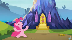 Size: 844x467 | Tagged: safe, screencap, pinkie pie, pony, rock solid friendship, discovery family logo, solo, twilight's castle
