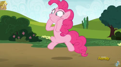 Size: 844x467 | Tagged: safe, screencap, pinkie pie, pony, rock solid friendship, discovery family logo, solo