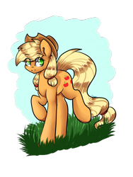 Size: 3000x4000 | Tagged: safe, artist:the---sound, applejack, earth pony, pony, grass, solo, walking