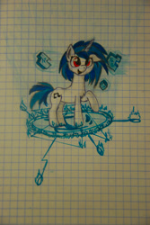 Size: 2592x3872 | Tagged: safe, artist:scratchie, dj pon-3, vinyl scratch, pony, unicorn, draw, graph paper, happy, lined paper, magic, magic circle, runes, solo, traditional art