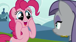 Size: 1271x719 | Tagged: safe, screencap, maud pie, pinkie pie, pony, rock solid friendship, discovery family logo