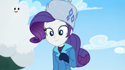 Size: 1920x1080 | Tagged: safe, screencap, rarity, better together, equestria girls, holidays unwrapped, cute, nice hat, plusplus, saving pinkie's pie, solo, winter, winter outfit