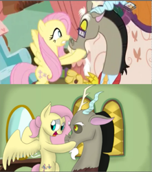 Size: 519x587 | Tagged: artist needed, safe, edit, edited screencap, screencap, discord, fluttershy, pegasus, pony, discordant harmony, boomerang (tv channel)