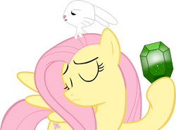 Size: 3400x2505 | Tagged: safe, artist:chrispy248, angel bunny, fluttershy, pegasus, pony, eyes closed, gem, simple background, sitting on head, transparent background, vector