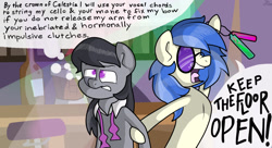 Size: 1271x693 | Tagged: safe, artist:trace-101, dj pon-3, octavia melody, vinyl scratch, earth pony, pony, drunk