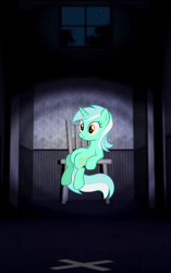 Size: 738x1172 | Tagged: safe, lyra heartstrings, pony, unicorn, female, five nights at freddy's, five nights at freddy's 4, horn, mare, sitting lyra