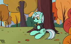 Size: 1920x1200 | Tagged: safe, artist:sirvalter, lyra heartstrings, fanfic:background pony, clothes, hoodie, lyre, solo, tree