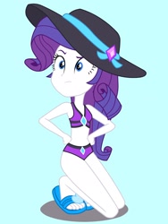 Size: 1536x2048 | Tagged: safe, artist:draymanor57, rarity, equestria girls, belly button, bikini, clothes, feet, female, flip-flops, hat, heel pop, sandals, solo, swimsuit, swimsuit edit